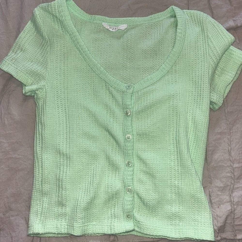 Light Green Button-Up Knit Top